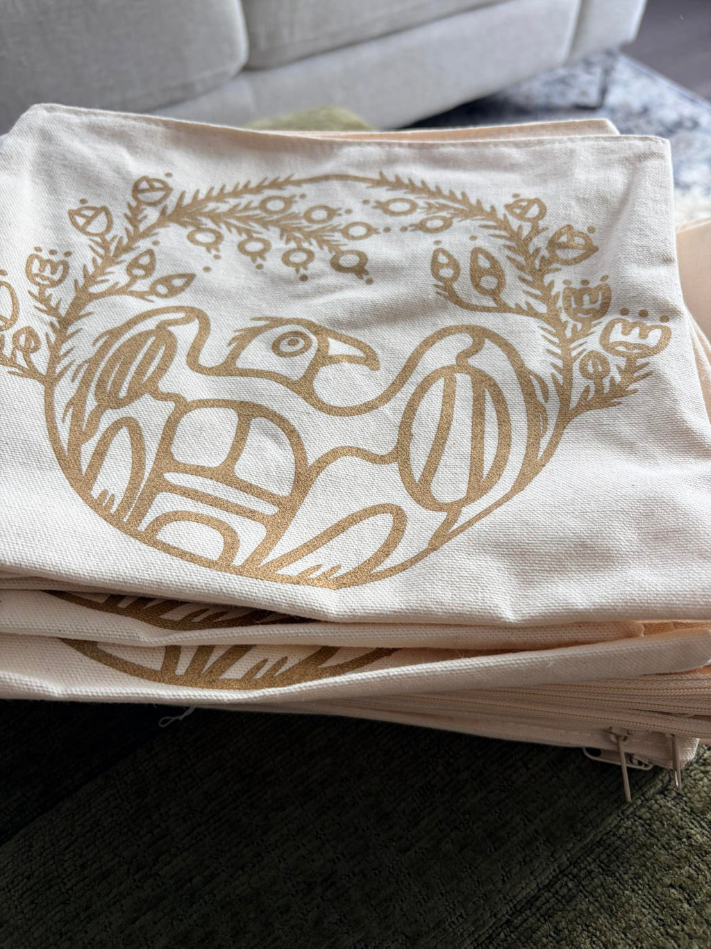 Bird Clan in Gold zip pouch